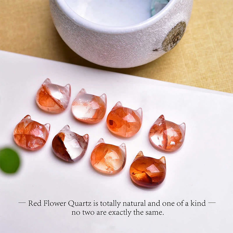 Buddha Stones 925スターリングシルバー 顔なし猫の頭 天然レッドフラワークォーツ パッションブレスレット - image 10
