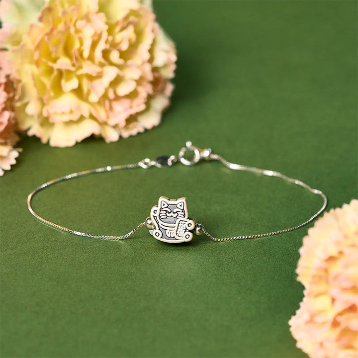 Buddha Stones999スターリングシルバー幸運繁栄キャット 925スターリングシルバー チェーン守護ブレスレット - 18～22cm - image 0