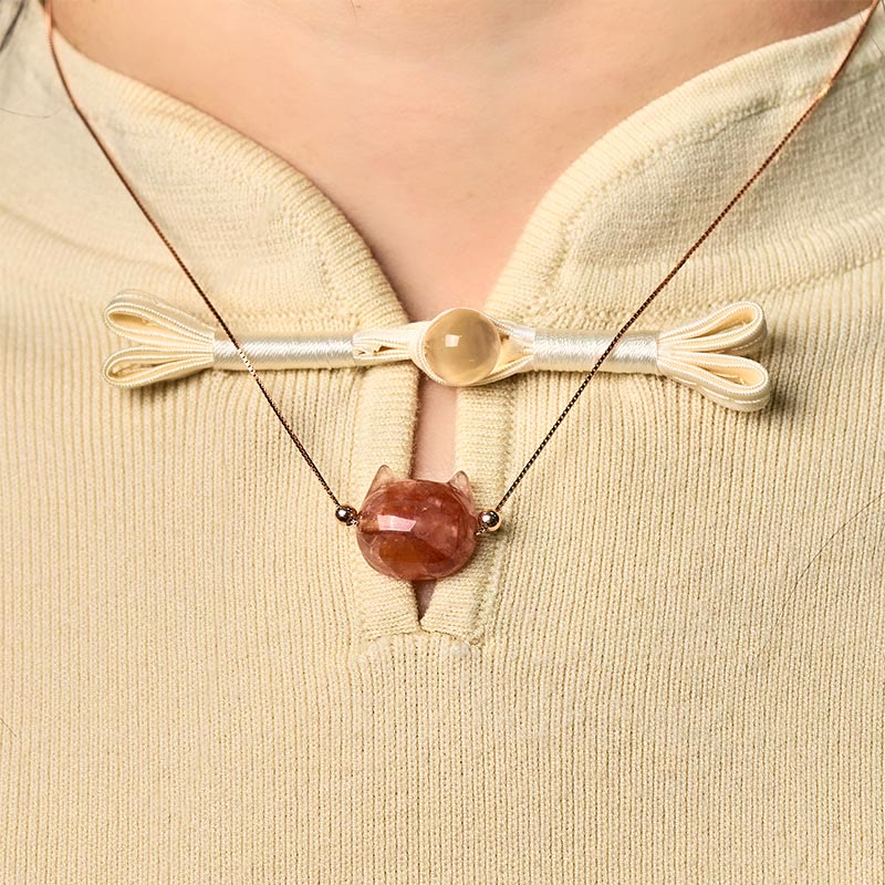 Buddha Stones 925スターリングシルバー キャットヘッド 天然レッドフラワークォーツ 守護ネックレスペンダント - image 4