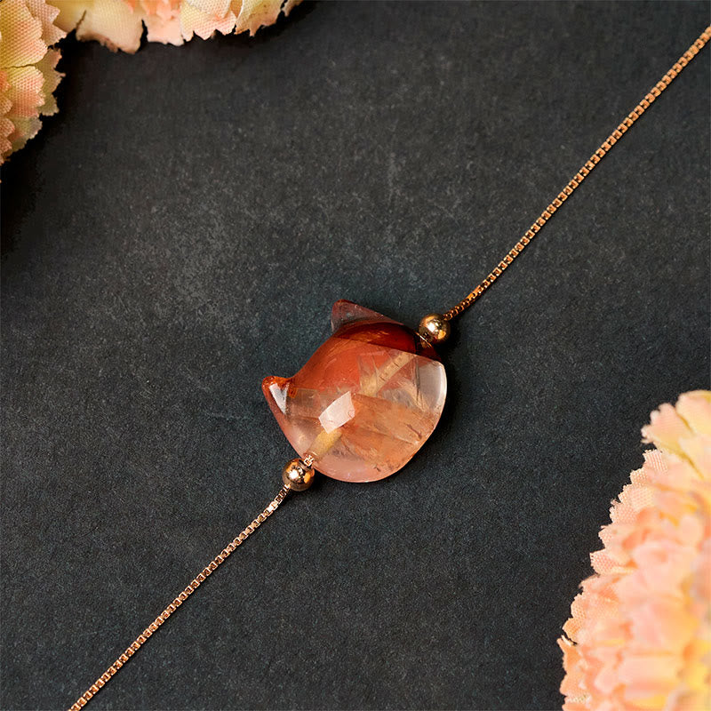 Buddha Stones 925スターリングシルバー キャットヘッド 天然レッドフラワークォーツ 守護ネックレスペンダント - image 3