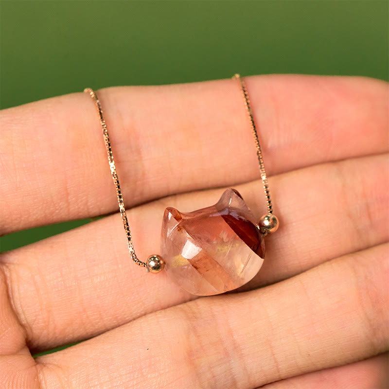 Buddha Stones 925スターリングシルバー キャットヘッド 天然レッドフラワークォーツ 守護ネックレスペンダント - image 7