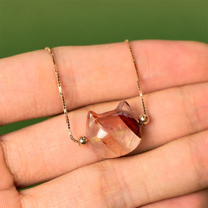 Buddha Stones 925スターリングシルバー キャットヘッド 天然レッドフラワークォーツ 守護ネックレスペンダント - image 7