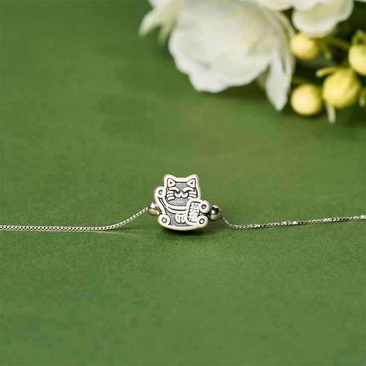 Buddha Stones999スターリングシルバー幸運繁栄の猫の守護 925スターリングシルバー チェーンネックレスペンダント - image 1