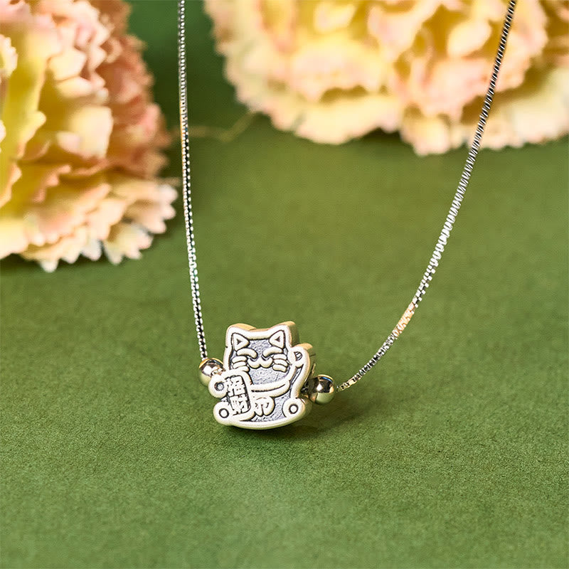 Buddha Stones999スターリングシルバー幸運繁栄の猫の守護 925スターリングシルバー チェーンネックレスペンダント - 猫 - image 0