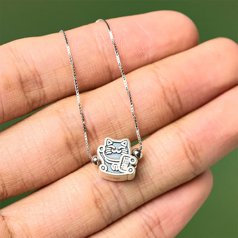 Buddha Stones999スターリングシルバー幸運繁栄の猫の守護 925スターリングシルバー チェーンネックレスペンダント - image 3