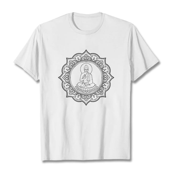 Buddha Stones、蓮華座で瞑想する仏陀の模様のTシャツ - 白 - 2XL - image 8