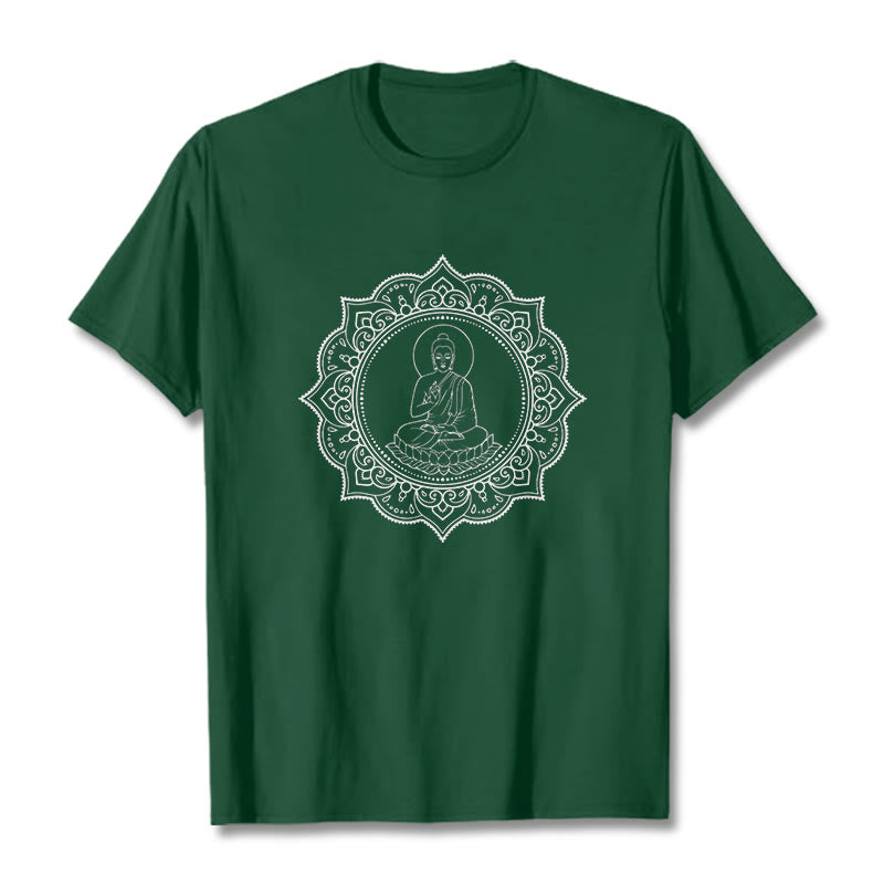 Buddha Stones、蓮華座で瞑想する仏陀の模様のTシャツ - フォレストグリーン - 2XL - image 1