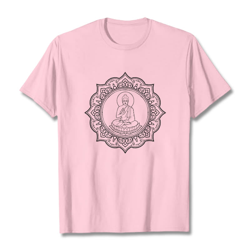 Buddha Stones、蓮華座で瞑想する仏陀の模様のTシャツ - ライトピンク - 2XL - image 13