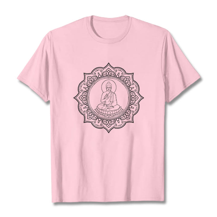 Buddha Stones、蓮華座で瞑想する仏陀の模様のTシャツ - ライトピンク - 2XL - image 13