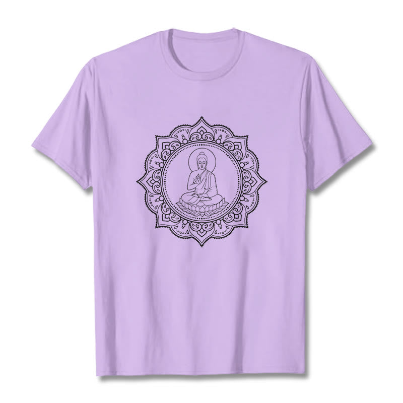 Buddha Stones、蓮華座で瞑想する仏陀の模様のTシャツ - 梅 - 2XL - image 17
