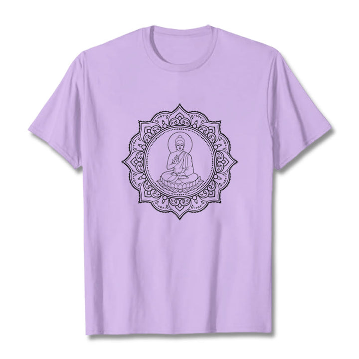 Buddha Stones、蓮華座で瞑想する仏陀の模様のTシャツ - 梅 - 2XL - image 17