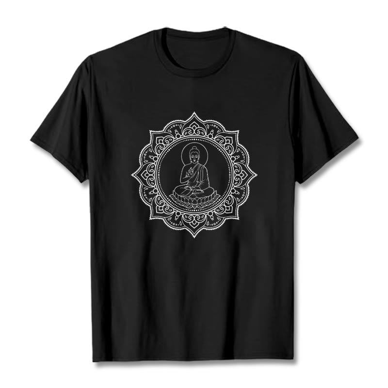 Buddha Stones、蓮華座で瞑想する仏陀の模様のTシャツ - 黒 - 2XL - image 4