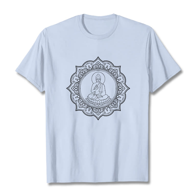 Buddha Stones、蓮華座で瞑想する仏陀の模様のTシャツ - ライトシアン - 2XL - image 19