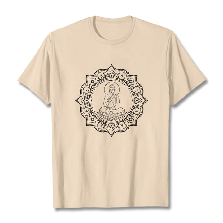 Buddha Stones、蓮華座で瞑想する仏陀の模様のTシャツ - ビスク - 2XL - image 11