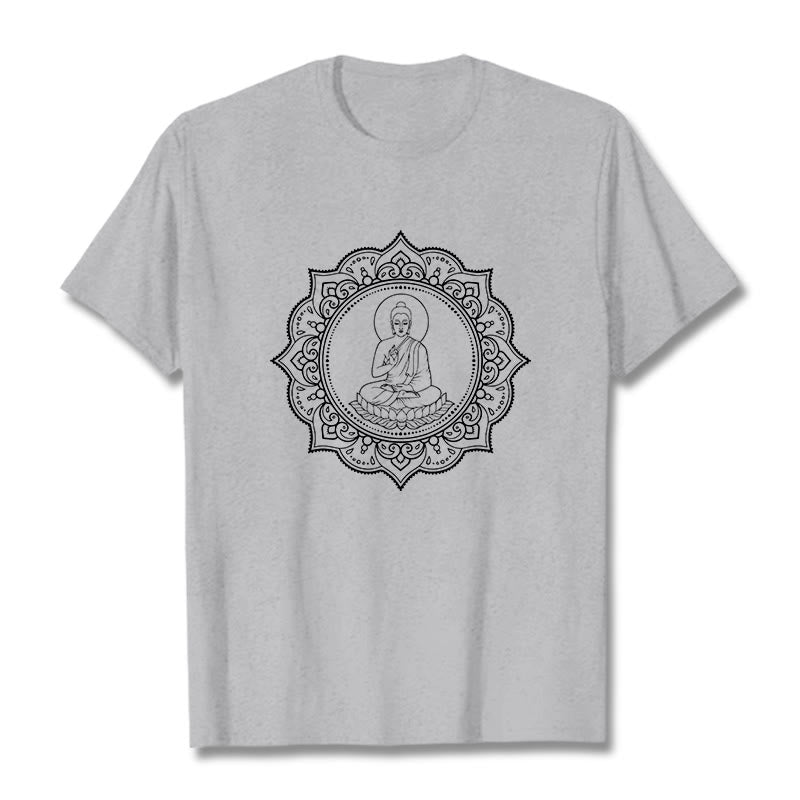 Buddha Stones、蓮華座で瞑想する仏陀の模様のTシャツ - ライトグレー - 2XL - image 20