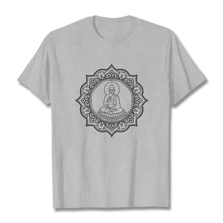 Buddha Stones、蓮華座で瞑想する仏陀の模様のTシャツ - ライトグレー - 2XL - image 20