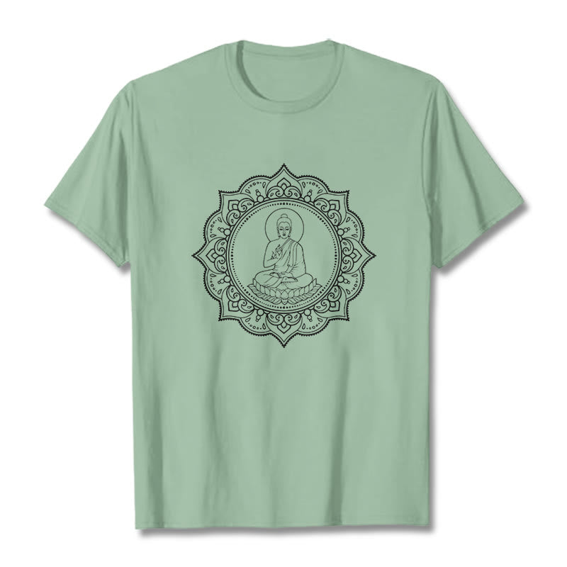 Buddha Stones、蓮華座で瞑想する仏陀の模様のTシャツ - ペールグリーン - 2XL - image 15