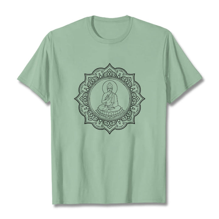 Buddha Stones、蓮華座で瞑想する仏陀の模様のTシャツ - ペールグリーン - 2XL - image 15