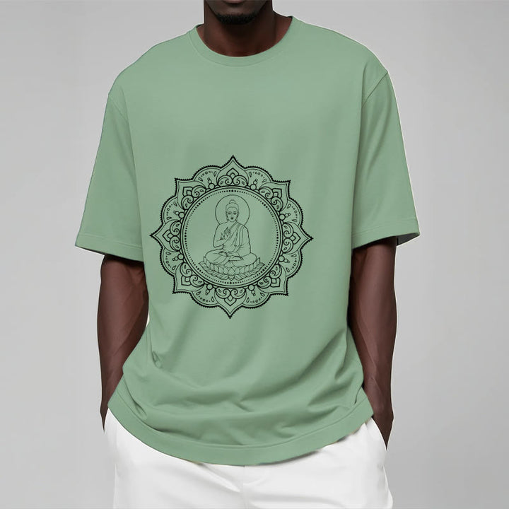 Buddha Stones、蓮華座で瞑想する仏陀の模様のTシャツ - image 16