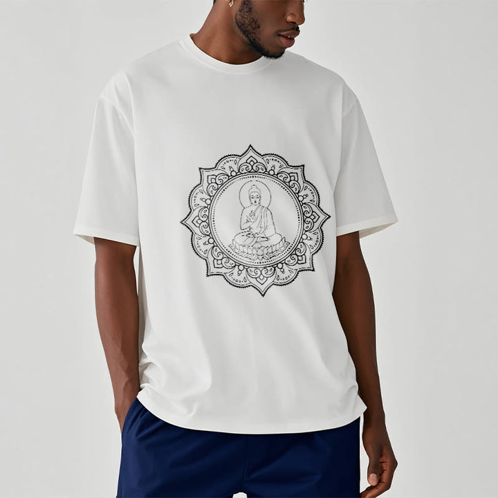 Buddha Stones、蓮華座で瞑想する仏陀の模様のTシャツ - image 9