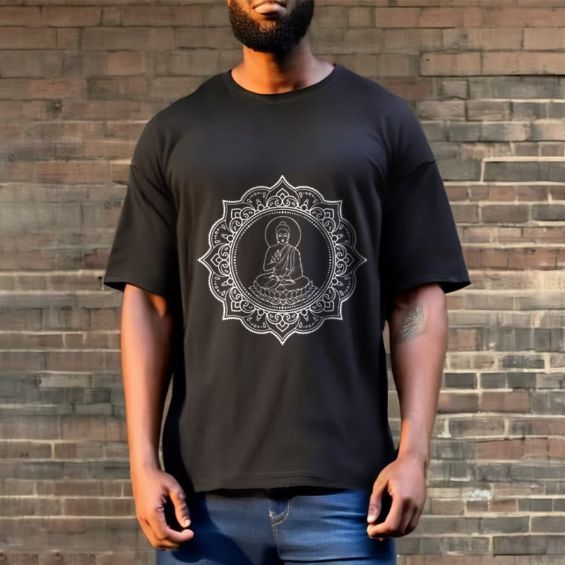 Buddha Stones、蓮華座で瞑想する仏陀の模様のTシャツ - image 6