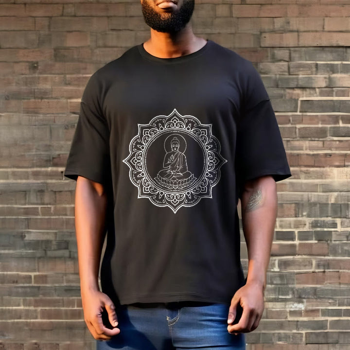 Buddha Stones、蓮華座で瞑想する仏陀の模様のTシャツ - image 6