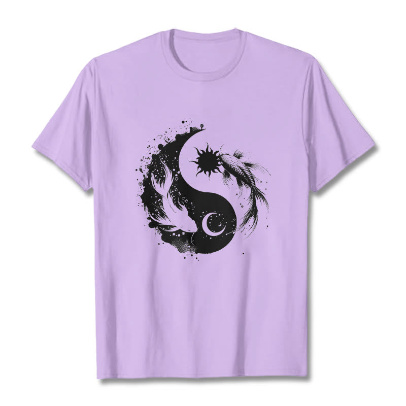 仏陀の石、太陽と月、陰陽鯉柄Tシャツ - 梅 - 2XL - image 17