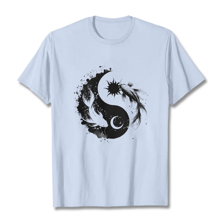 仏陀の石、太陽と月、陰陽鯉柄Tシャツ - ライトシアン - 2XL - image 19
