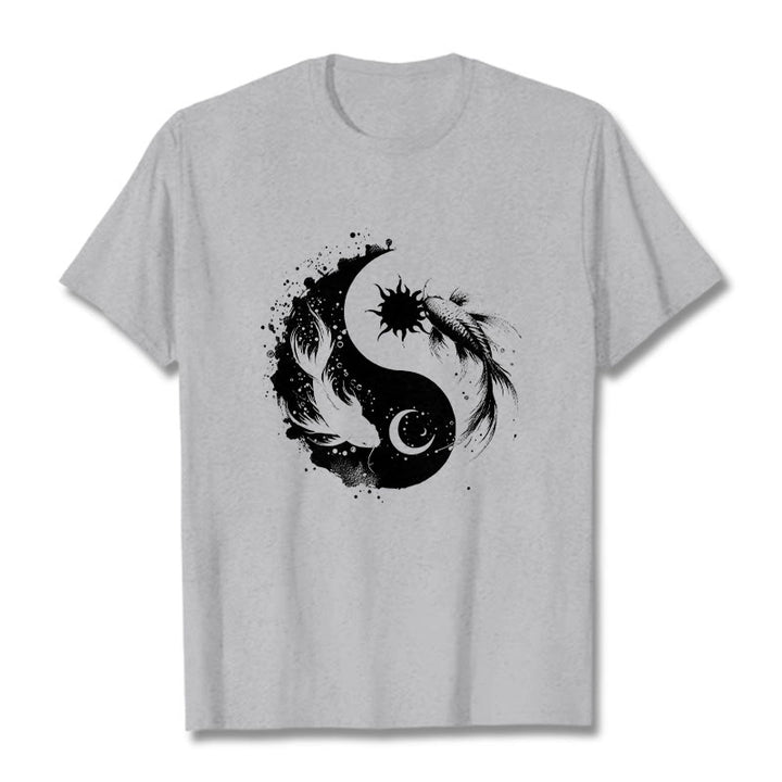 仏陀の石、太陽と月、陰陽鯉柄Tシャツ - ライトグレー - 2XL - image 20
