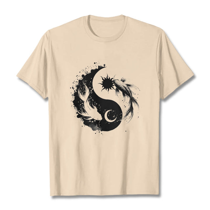 仏陀の石、太陽と月、陰陽鯉柄Tシャツ - ビスク - 2XL - image 9