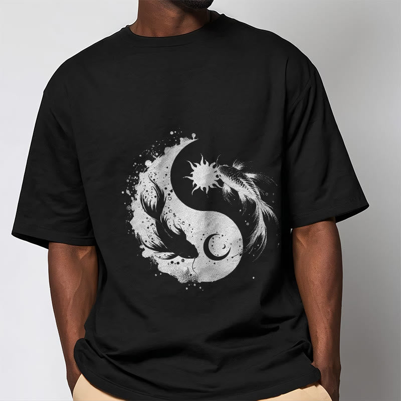仏陀の石、太陽と月、陰陽鯉柄Tシャツ - image 6