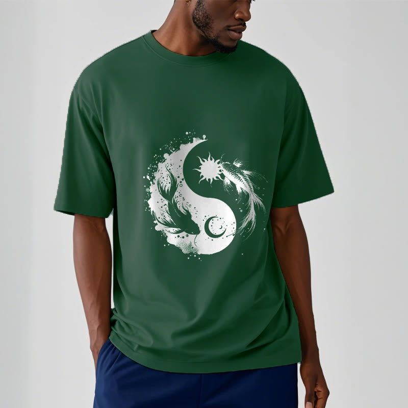 仏陀の石、太陽と月、陰陽鯉柄Tシャツ - image 12