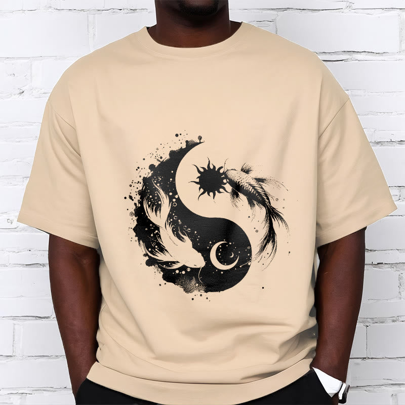 仏陀の石、太陽と月、陰陽鯉柄Tシャツ - image 10