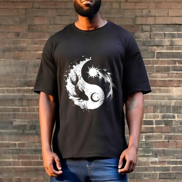 仏陀の石、太陽と月、陰陽鯉柄Tシャツ - image 7