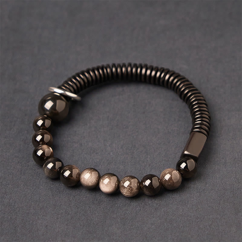 Buddha Stonesシルバーシーンオブシディアンココナッツシェル守護ブレスレット - シルバーシーンオブシディアン＆ココナッツシェル（手首周り：18～20cm） - image 1