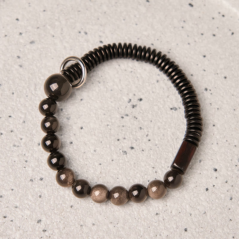 Buddha Stonesシルバーシーンオブシディアンココナッツシェル守護ブレスレット - image 2