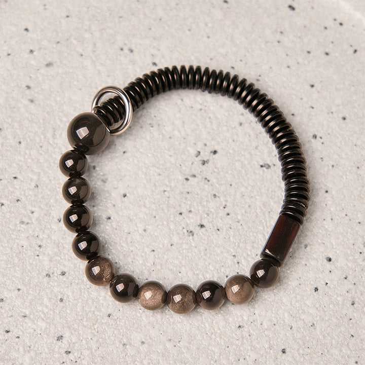 Buddha Stonesシルバーシーンオブシディアンココナッツシェル守護ブレスレット - image 2