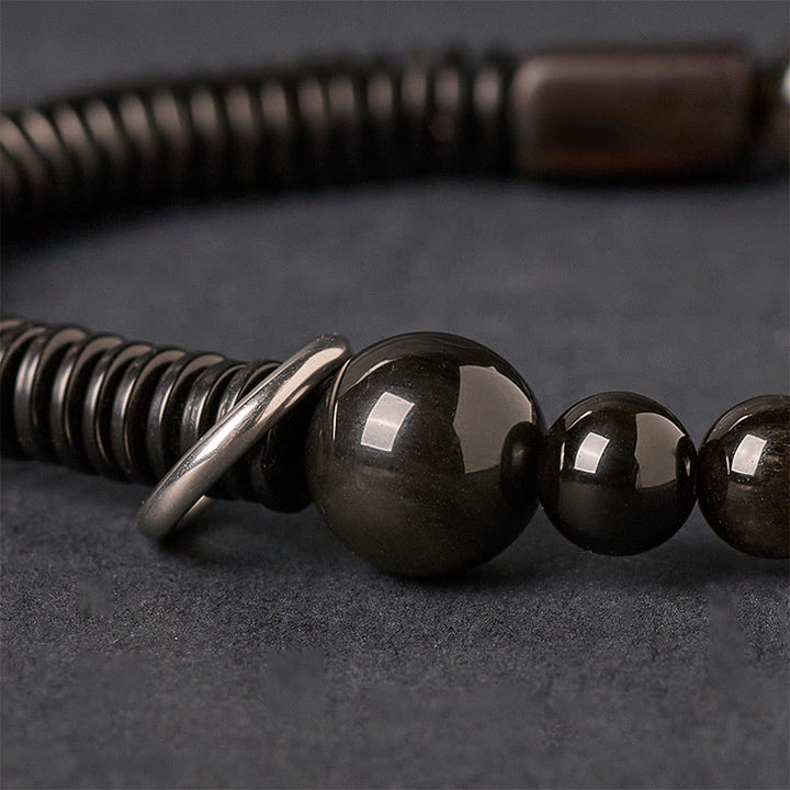 Buddha Stonesシルバーシーンオブシディアンココナッツシェル守護ブレスレット - image 3