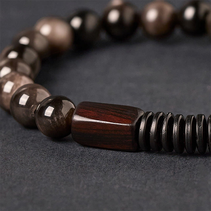 Buddha Stonesシルバーシーンオブシディアンココナッツシェル守護ブレスレット - image 4