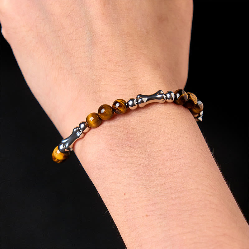 Buddha Stonesかわいい骨模様 タイガーアイ 勇気ビーズブレスレット - image 5