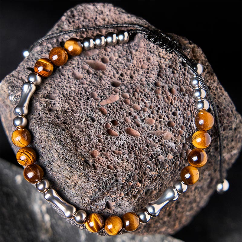 Buddha Stonesかわいい骨模様 タイガーアイ 勇気ビーズブレスレット - image 3