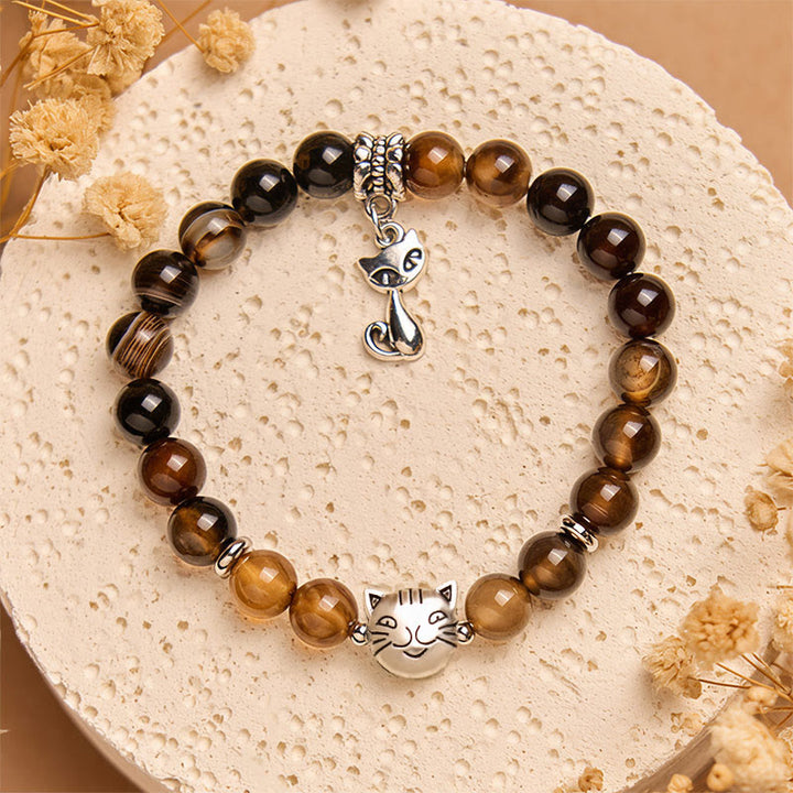 Buddha Stonesチョコレートシャム猫 ダークブラウン ストライプ守護ブレスレット - image 2