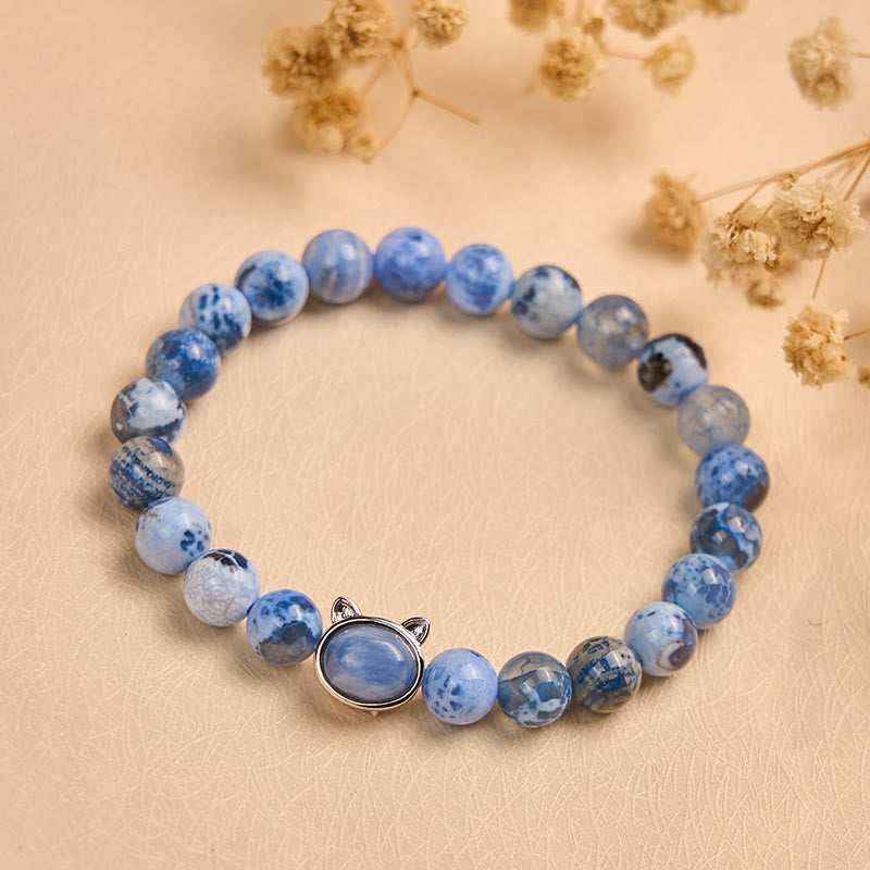 Buddha Stones天然猫頭ブルーアゲートカイヤナイト守護ブレスレット - image 2