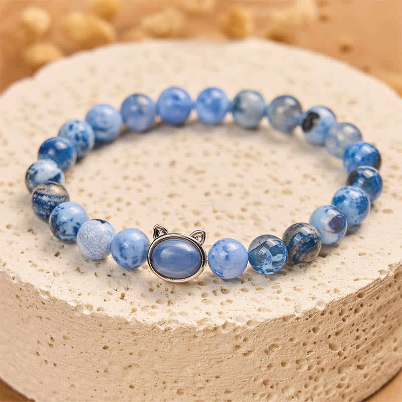 Buddha Stones天然猫頭ブルーアゲートカイヤナイト守護ブレスレット - ブルーアゲート（手首周り：14～16cm） - image 0