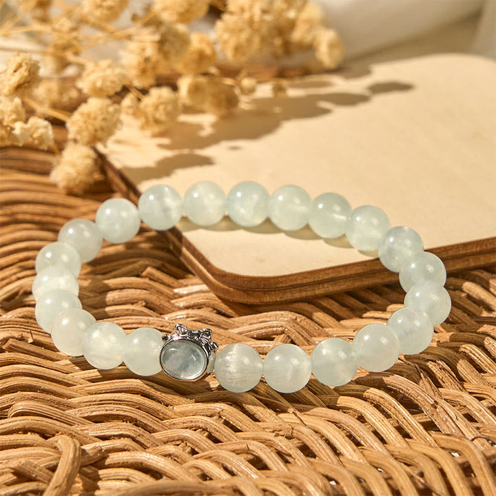 Buddha Stones天然アクアマリン招き猫キャットピースブレスレット - image 3