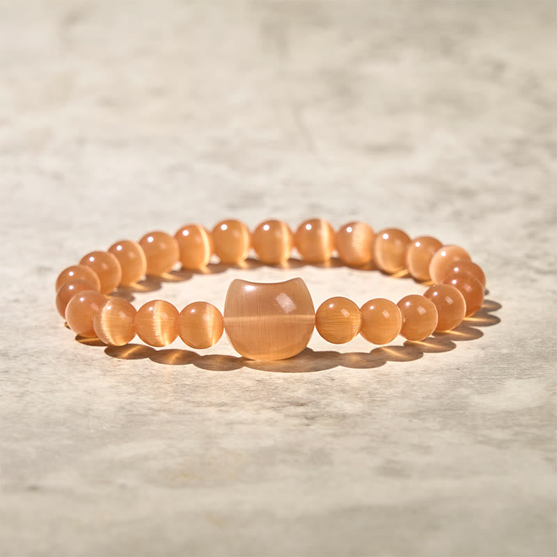 Buddha Stones愛らしい猫の頭 ピンクキャッツアイ ホワイトキャッツアイ スピリチュアルビーズブレスレット - オレンジキャッツアイ（手首周り：15～20cm） - image 14