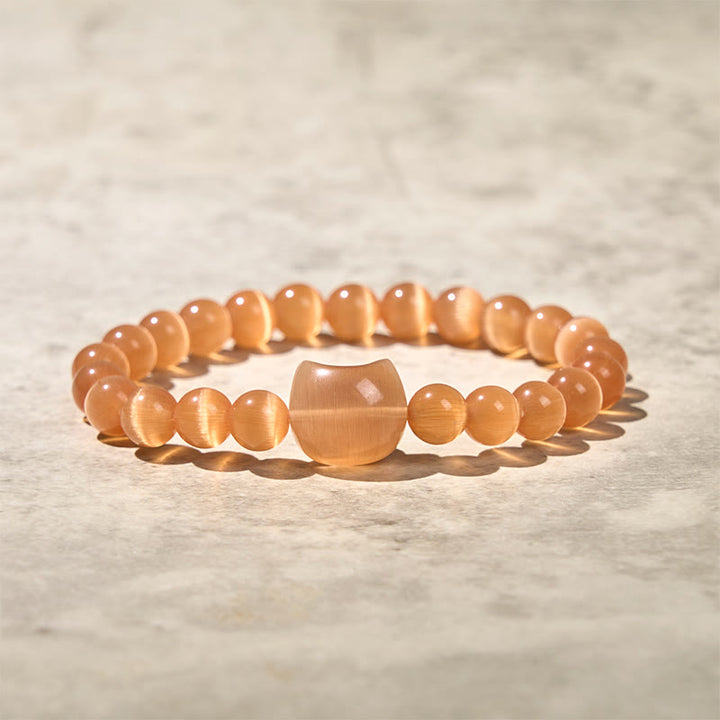 Buddha Stones愛らしい猫の頭 ピンクキャッツアイ ホワイトキャッツアイ スピリチュアルビーズブレスレット - オレンジキャッツアイ（手首周り：15～20cm） - image 14