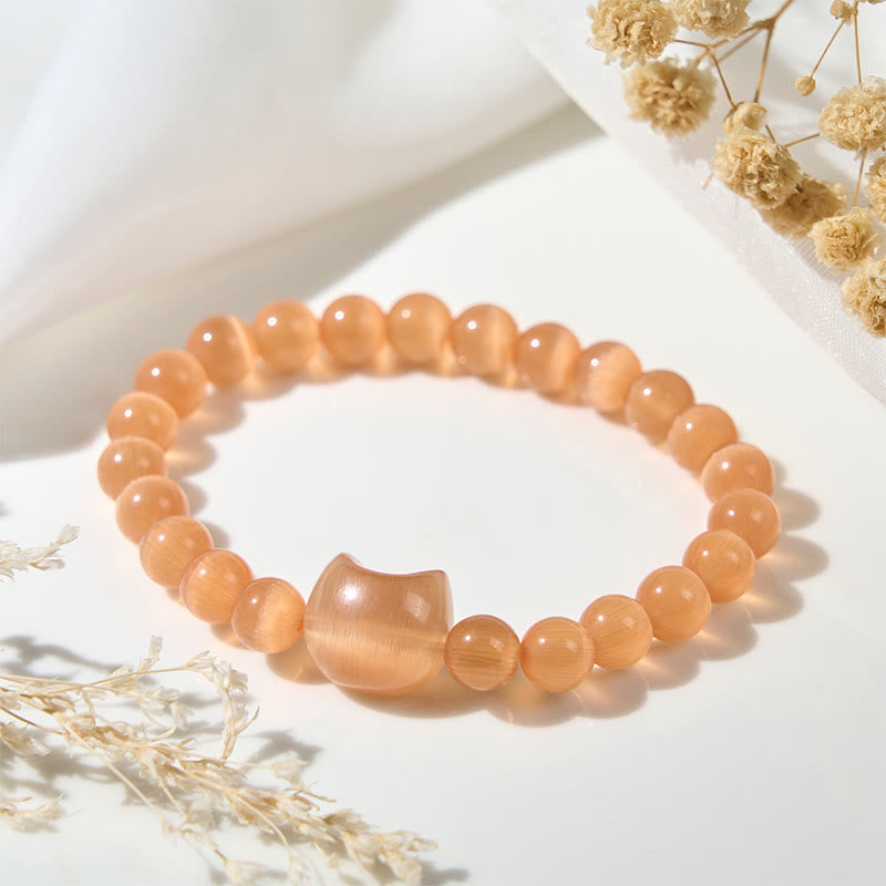 Buddha Stones愛らしい猫の頭 ピンクキャッツアイ ホワイトキャッツアイ スピリチュアルビーズブレスレット - image 15