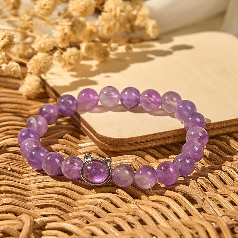 Buddha Stones天然アメジストビーズかわいい猫のヒーリングブレスレット - image 5