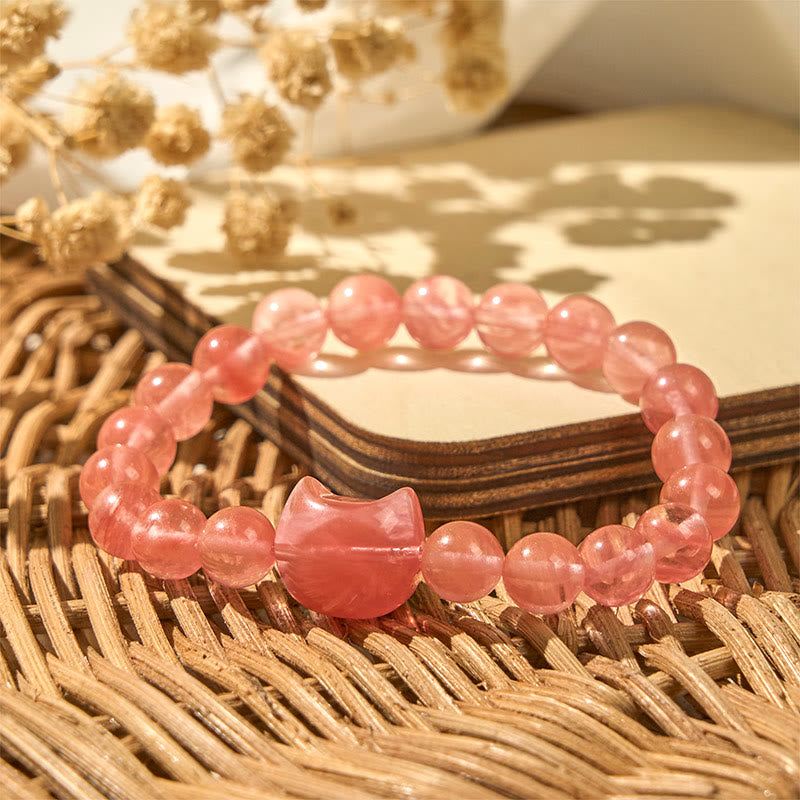 Buddha Stones愛らしい猫の頭 赤瑪瑙 スピリチュアルビーズブレスレット - image 2